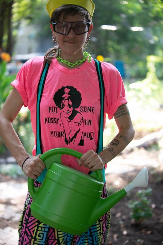 Poly Styrene Tribute: Put Some Pus$y in Your Punk T-Shirt (Various Color Choices) Hot Pink T Black Print