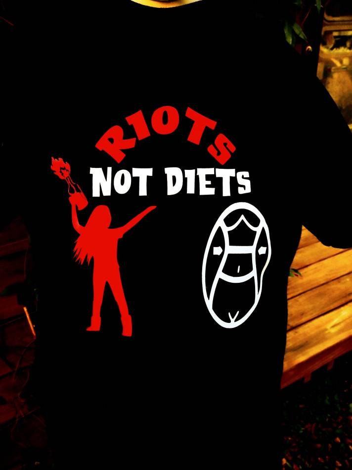 Riots Not Diets T-Shirt Black T Red+White Print